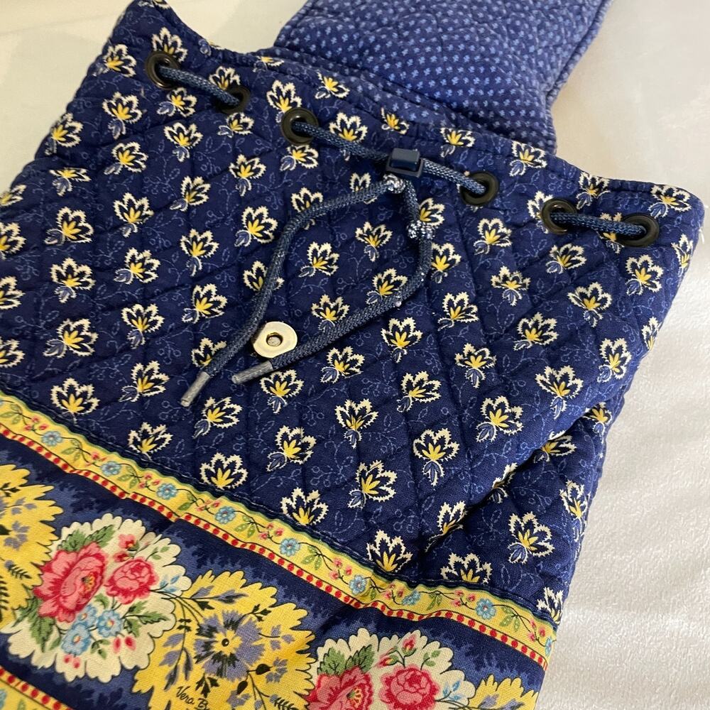 Vintage Vera Bradley Maison Navy Blue Floral Mini Backpack Quilted Cotton - Picture 3 of 7
